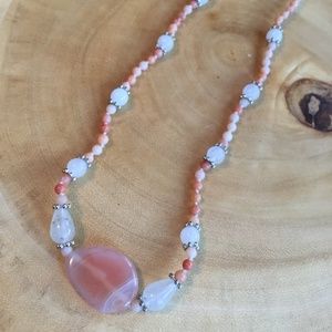 Agate, Jade and Tibetan Silver and Necklace